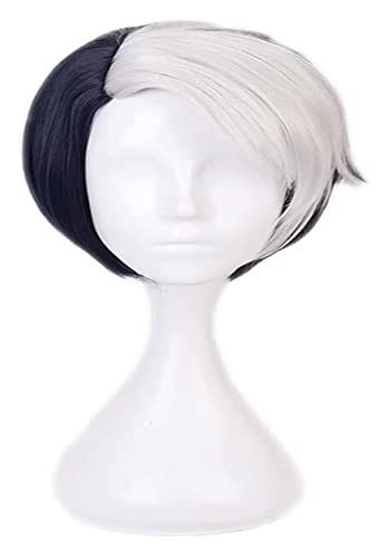 WELLHY Anime Twisted-Wonderland Cosplay Perücke Männer halb schwarz halb weiß gemischte Farbe Bob Perücken for Divus Crewel Rollenspiel Halloween Perücken mit Perückenkappe Coser Perücke von WELLHY