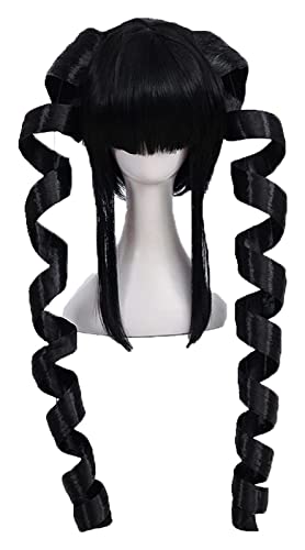 WELLHY Celestia Ludenberg Cosplay Perücke Schwarz Spiral Curl Long Dangan Ronpa Celeste Kunsthaar Anime Kostüm Perücke + Perückenkappe Coser Perücke von WELLHY