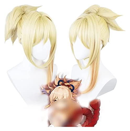WELLHY Cosplay Perücke 13 Zoll Genshin Impact Perücke Anime Cosplay Naganohara Yoimiya Perücke Farbverlauf Goldene Perücke mit Gratis Perückenkappe for Halloween Party Karneval Nachtleben Konzerte Hoc von WELLHY