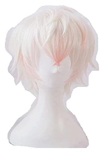 WELLHY Cosplay Perücke 2020Mystic Messenger Cosplay Perücken Saeran Ray Perücke Kurz Weiß Mix Rosa Hitzebeständiges Kunsthaar Cosplay Perücke + Perückenkappe for Coser von WELLHY