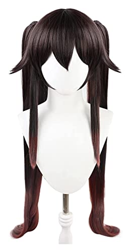 WELLHY Cosplay Perücke 2021 Spiel Genshin Impact Hutao Anime Cosplay Haar Hitzebeständige Synthetische Perücken Halloween 110CM Lange Twin Pigtails for Coser von WELLHY