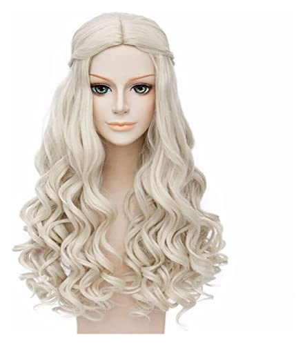 WELLHY Cosplay Perücke 27 Zoll Silber Weiß Lange Perücken for Prinzessin Wellig Cosplay Perücke for Frauen 70er Jahre Kostüm for Frauen Mädchen Film for Coser von WELLHY