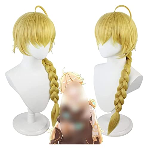 WELLHY Cosplay Perücke 33 Zoll Genshin Impact Perücke Anime Cosplay Lumine Perücke Goldene Peitsche Perücke mit Gratis Perückenkappe for Halloween Party Karneval Nachtleben Konzerte Hochzeiten for Cos von WELLHY