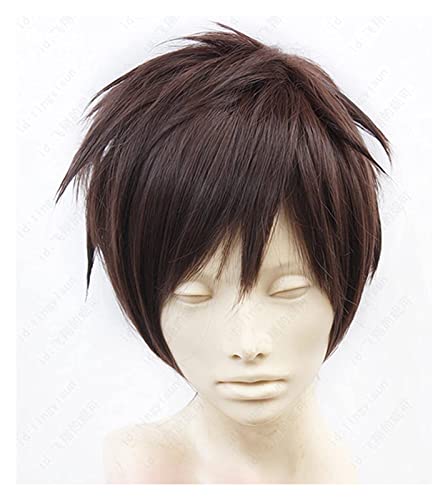 WELLHY Cosplay Perücke Anime Attack On Eren Dunkelbraun Herren kurz geschichtet Hochtemperaturfaser Cosplay Perücke + Perückenkappe for Coser von WELLHY