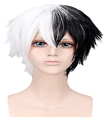 WELLHY Cosplay Perücke Anime Cosplay Kleidung Perücken for Monokuma Kurz Schwarz Weiß Junge Mädchen Anime Show Party Haar mit Gratis Perückenkappe for Coser von WELLHY