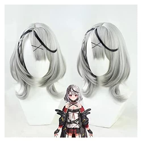 WELLHY Cosplay Perücke Anime Cosplay Kostüm Sand Blume Gabel Perücke Silber Grau Schwarz Bob kurzes glattes Haar mit Perückenkappe for Halloween Party Karneval Nachtleben Konzerte Coser Perücke von WELLHY