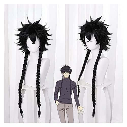 WELLHY Cosplay Perücke Anime Cosplay Perücke Blau Perücke Hashida Haruka Perücke Schwarz Doppelter Langer Zopf mit Perückenkappe for Halloween Party Karneval Nachtleben Konzerte Hochzeiten for Coser von WELLHY