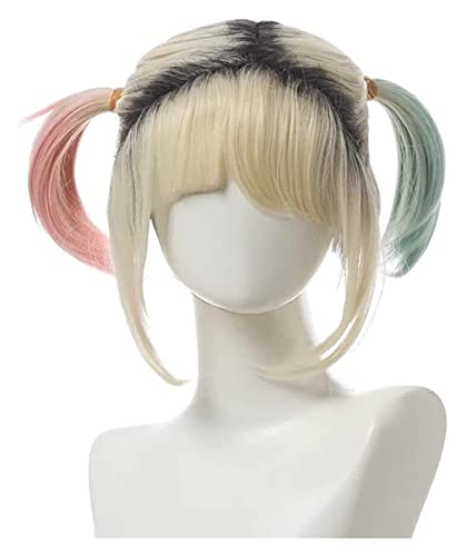 WELLHY Cosplay Perücke Anime Cosplay Perücken Sweet Blonde Harleen Quinzel Perücken Frauen Färben Farbe Hellrosa und Mintgrün Zöpfe Perücken mit Perückenkappe for Halloween Party Karneval Nachtleben f von WELLHY