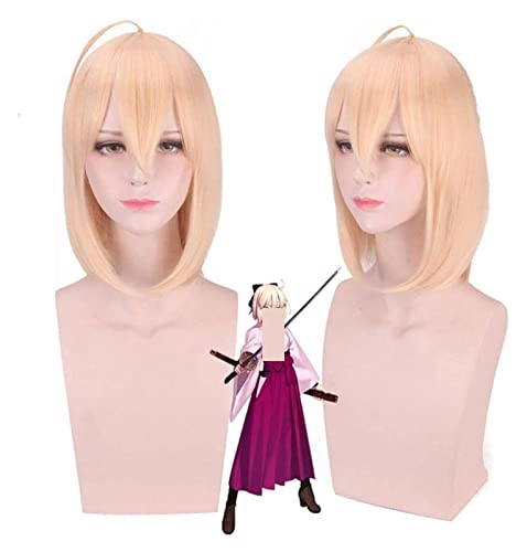 WELLHY Cosplay Perücke Anime Fate Grand Order Sakura Sabre Okita Souji Perücke Cosplay Kostüm Fate Go Frauen Kurze Kunsthaar Halloween Party Perücken for Coser von WELLHY