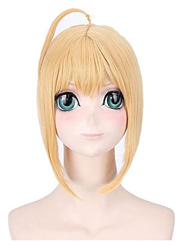 WELLHY Cosplay Perücke Anime Game Fate/Grand Order Apocrypha FGO Sabre Lily Perücke goldenes Haar Cosplay Perücke Rollenspiel Halloween Haar Synthetik 40cm for Coser von WELLHY