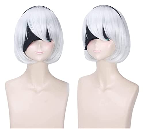 WELLHY Cosplay Perücke Anime Spiel Cosplay Nier Automatas 2B 9S Perücken Weißes kurzes Haar mit Perückenkappe for Halloween Party Karneval Nachtleben for Coser von WELLHY