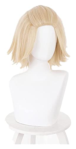 WELLHY Cosplay Perücke Anime Tokyo Revengers Manjiro Sano Cosplay Perücke Golden Blond Kurzes hitzebeständiges Haar Synthetische Cosplay Perücken + Perückenkappe for Coser von WELLHY