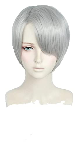 WELLHY Cosplay Perücke Anime Yuri!!!on Ice Nikiforov Victor Herren Kurze hellgraue hitzebeständige Cosplay-Kostümperücke for Coser von WELLHY