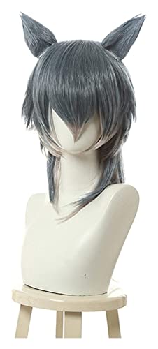 WELLHY Cosplay Perücke Beastars Legoshi Cosplay Perücken Wolf Mix Grau Kurz Herren Cosplay Perücke mit Ohren Helloween Hitzebeständiges Kunsthaar for Coser von WELLHY