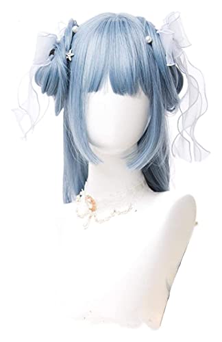 WELLHY Cosplay Perücke Blau Lolita Perücken Hellblau Gerade Cosplay Perücken Frauen Haar Perücke mit Hitzebeständiges Kunsthaar for Coser von WELLHY
