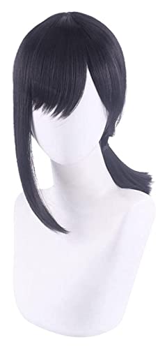WELLHY Cosplay Perücke Chainsaw Man Higashiyama Kobeni Perücke Anime Cosplay Schwarzer 35 cm Kurzes Haar Pferdeschwanz Faser Synthetische Perücke Halloween + Perückenkappe for Coser von WELLHY