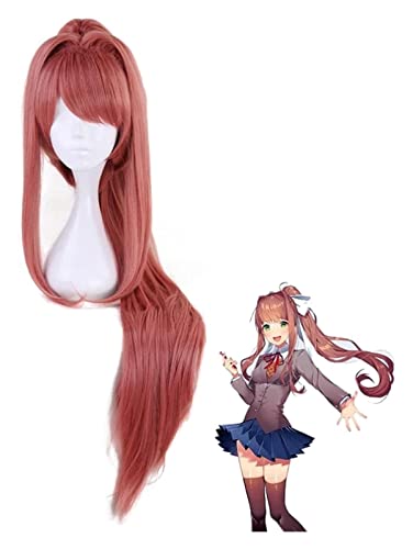 WELLHY Cosplay Perücke Doki Doki Literature Club Monika Perücken DDLC 100 cm Hitzebeständiges Kunsthaar Perucas Cosplay Perücke + Perückenkappe for Coser von WELLHY