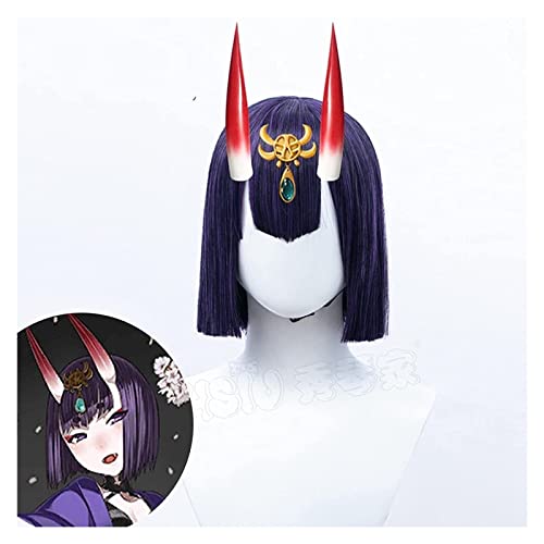 WELLHY Cosplay Perücke Fate Grand Order FGO Cosplay Shuten Douji Perücke Lila Kurzhaarfaser Synthetische Perücke + Marke Perückennetz for Coser von WELLHY