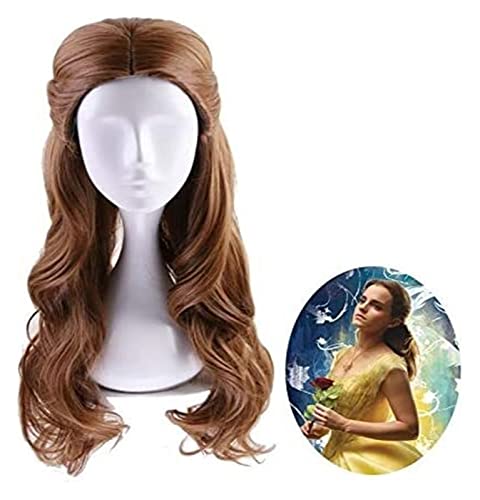 WELLHY Cosplay Perücke Frauen Langes gewelltes Kunsthaar Schönheit und das Biest Prinzessin Belle Perücke Cosplay Kostüm Halloween Party Rollenspiel Perücken for Coser von WELLHY