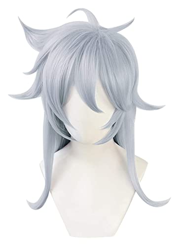 WELLHY Cosplay Perücke Game Genshin Impact Cosplay Perücke silbrig grau Herren Perücken hitzebeständig Kunsthaar Halloween for Coser von WELLHY