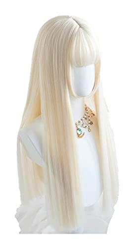 WELLHY Cosplay-Perücke General Daily Lolita Cosplay-Perücken Hochtemperaturfaser Synthetisches Haar Beige Lange natürliche Glatte Haarperücken + Perückenkappe for Coser von WELLHY