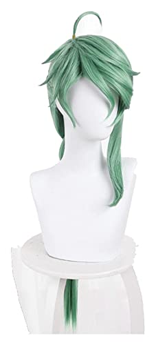 WELLHY Cosplay Perücke Genshin Impact Baizhu Cosplay Perücke Abnehmbarer Dutt Baishu Grün 90cm Gerade Geflochtener Pferdeschwanz Hitzebeständiges Haar Rollenspiel for Coser von WELLHY