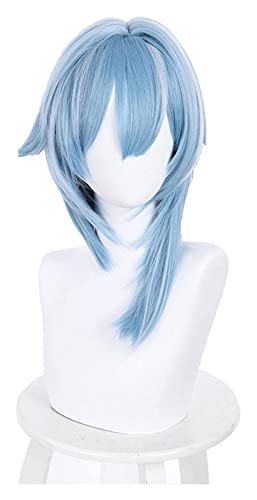 WELLHY Cosplay Perücke Genshin Impact EULA Cosplay Perücke Frauen 48cm Kurze Perücke Blaue Perücke Cosplay Anime Cosplay Perücken Hitzebeständige Synthetische Perücken Halloween for Coser von WELLHY