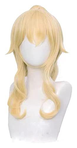 WELLHY Cosplay Perücke Genshin Impact Jean Cosplay Frauen 40cm Hellgoldene Perücke Cosplay Anime Perücken Hitzebeständige Synthetische Perücken Halloween Rollenspiel AC for Coser von WELLHY