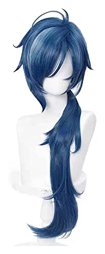 WELLHY Cosplay Perücke Genshin Impact Kaeya Cosplay Herren 80cm Tinte-Blau Perücke Cosplay Anime Perücke Hitzebeständig Synthetische Perücke Halloween Perücken + Perückenkappe for Coser von WELLHY