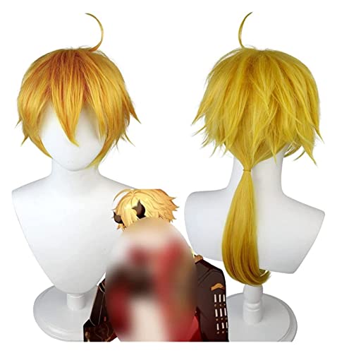 WELLHY Cosplay Perücke Genshin Impact Perücke Anime Cosplay Thoma Perücke Gelbe Perücke mit Gratis Perückenkappe for Halloween Party Karneval Nachtleben Konzerte Hochzeiten for Coser von WELLHY