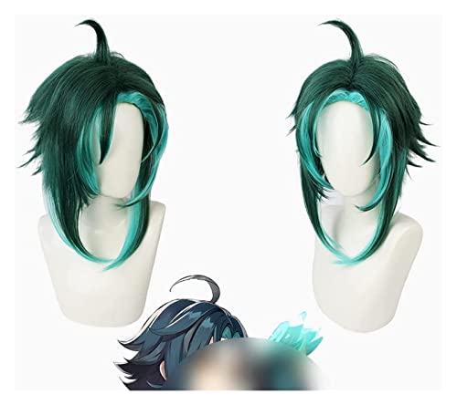 WELLHY Cosplay Perücke Genshin Impact Perücke Anime Cosplay Xiao Perücke Farbverlauf Blau Perücke mit Gratis Perückenkappe for Halloween Party Karneval Nachtleben Konzerte Hochzeiten for Coser von WELLHY