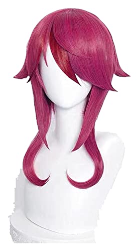 WELLHY Cosplay Perücke Genshin Impact Rosaria Cosplay Frauen Kurz 55 cm Rose Rot Perücke Cosplay Anime Cosplay Perücken Hitzebeständige Synthetische Perücken Halloween for Coser von WELLHY