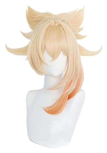 WELLHY Cosplay Perücke Genshin Impact Yoimiya Cosplay 50cm Perücke Blond Orange Perücke Hitzebeständige Synthetische Perücken Halloween Cosplay Anime Cosplay Perücken for Coser von WELLHY