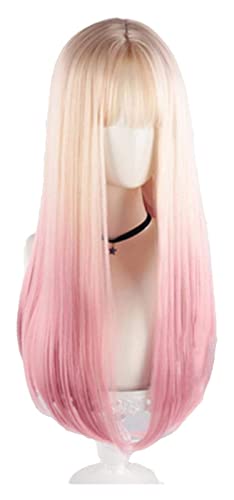 WELLHY Cosplay Perücke Golden Mixed Pink Lolita Perücken Lange Glatte Perücke for Frauen mit Hitzebeständiges Kunsthaar Halloween for Coser von WELLHY