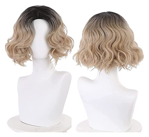WELLHY Cosplay Perücke Loki Sylvie Damen Ombre Blonde Cosplay Perücken Kurze lockige gewellte Perücken Synthetische Halloween Party Outfit Requisiten for Coser von WELLHY