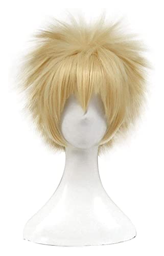 WELLHY Cosplay Perücke MHA Bakugou Katsuki Cosplay Perücken BNHA Cosplay 30cm Gelb Kurz Herren Perücken Hitzebeständiges Kunsthaar for Coser von WELLHY