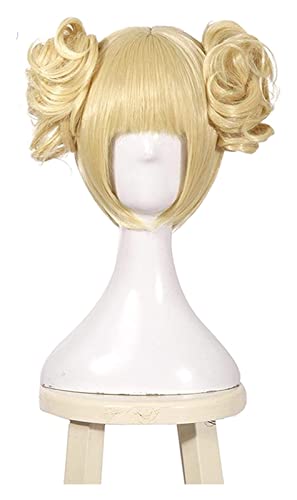 WELLHY Cosplay Perücke MHA Himiko Toga Cosplay Perücken BNHA Cosplay Kurze Blonde Perücke mit Knoten Halloween hitzebeständiges Kunsthaar for Coser von WELLHY