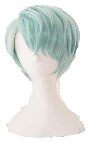 WELLHY Cosplay Perücke Mystic Messenger Cosplay Perücken V Perücke kurz mintgrün hitzebeständige Kunsthaar Cosplay Perücke + Perückenkappe for Coser von WELLHY