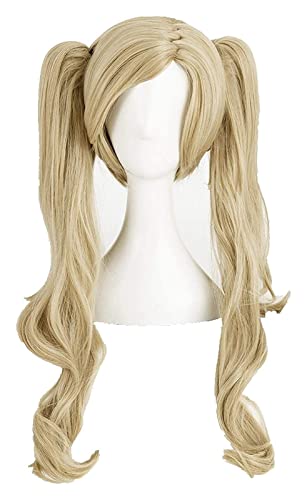 WELLHY Cosplay Perücke P5 Persona 5 Anne Takamaki Cosplay Perücke Langes lockiges Leinen mit 2 Clips auf Pferdeschwänzen Hitzebeständige Kunsthaarperücke + Perückenkappe for Coser von WELLHY