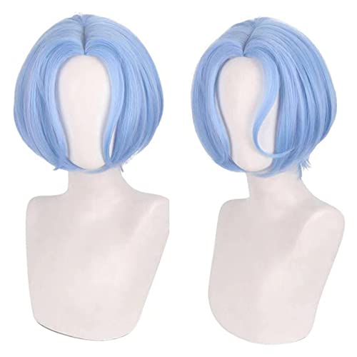 WELLHY Cosplay Perücke SK∞ Langa Cosplay Perücke Farbverlauf Blau Kurz Glatt Mittelteil Meeräsche Hitzebeständig SK8 The SK Eight + Perückenkappe for Coser von WELLHY