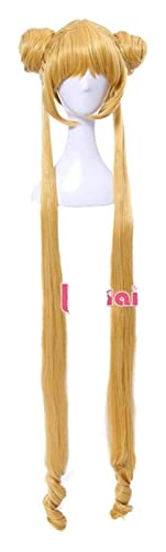 WELLHY Cosplay Perücke Sailor Moon Cosplay Perücken Super Lange Blonde Perücken mit Knoten Hitzebeständige Kunsthaar Cosplay Perücke Halloween for Coser von WELLHY