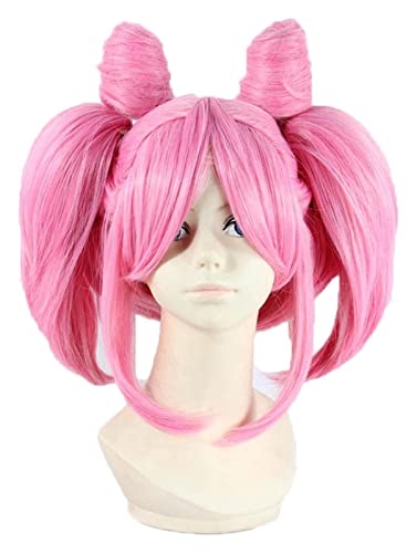 WELLHY Cosplay Perücke Sailor Moon Sailor Chibi USA Chibiusa Kurz Rosa Clip Pferdeschwanz Hitzebeständiges Kunsthaar Cosplay Perücke + Haarnetz for Coser von WELLHY
