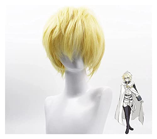 WELLHY Cosplay Perücke Seraph of The End Mikaela Hyakuya 32 cm Perücke Cosplay Rambut Sintetis Tahan Panas Pirang Emas Pendek for Coser von WELLHY