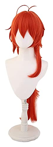WELLHY Cosplay-Perücke Spiel Genshin Impact Diluc Cosplay-Perücke Roter Langer Pferdeschwanz Cosplay-Haar-Perücken Hitzebeständiges Haar FLYAND for Coser von WELLHY