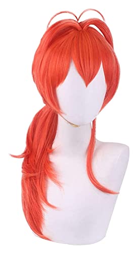 WELLHY Cosplay Perücke Spiel Genshin Impact Project Orange Rot Perücke Diluc Ragnvindr Cosplay Perücke Rollenspiel Pulver 60cm for Coser von WELLHY