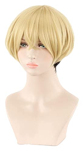 WELLHY Cosplay Perücke Tokyo Revengers Chifuyu Matsuno Perücken kurz blond schwarz hitzebeständig Kunsthaar Karnevalsparty Cosplay Perücke + Perückenkappe for Coser von WELLHY