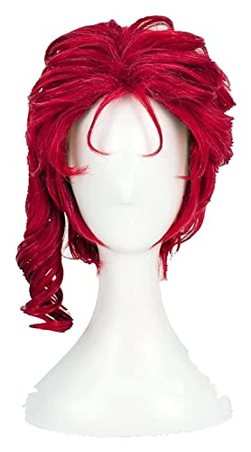 WELLHY Cosplay Perücke 's Bizarre Adventure Kakyouin Kakyoin Noriaki Cosplay Perücke Rot Lockig Kurz Hitzebeständig Kunsthaar Perücke + Perückenkappe for Coser von WELLHY