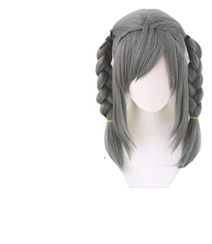 WELLHY Doppelt geflochtene dunkelgraue Synthetik-Cosplay-Perücke for Halloween-Kostümparty Peko Pekoyama Coser Perücke von WELLHY