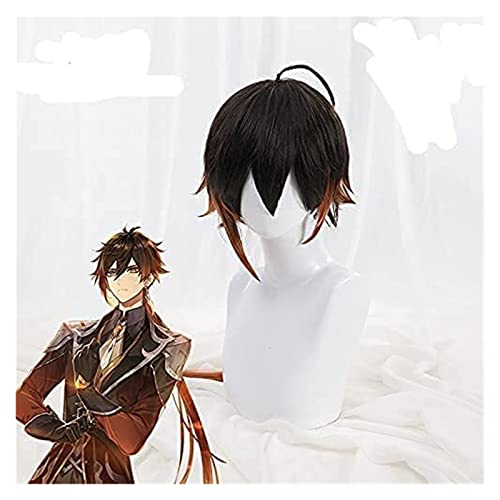 WELLHY Genshin Impact Anime Cosplay Perücke Zhongli Orange Schwarz Farbverlauf Männer Haar Halloween Party Spiele Cosplay Kostüm Zubehör Coser Perücke von WELLHY
