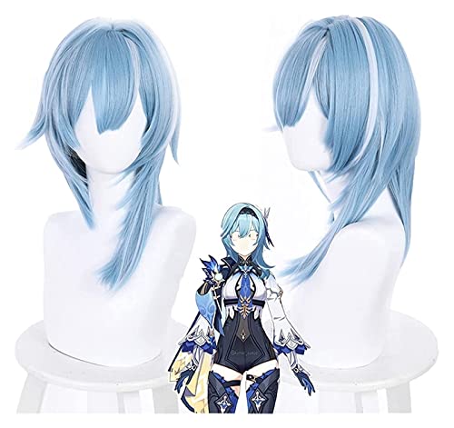 WELLHY Genshin Impact EULA Cosplay Perücke blau und weiß Farbverlauf langes lockiges Haar Kostüm Anime Spiel Halloween Party Perücke Kappe Coser Perücke von WELLHY